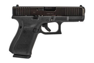 Glock G19 Gen5 with front slide serrations is a full size 15-round handgun with black polymer frame